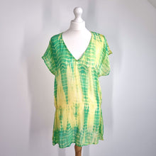 Load image into Gallery viewer, Warehouse 100% Silk Top Tunic Medium Tie-Dye Yellow Green Blouse Beach Coverup
