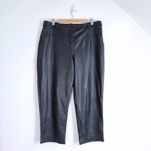 Load image into Gallery viewer, Oliver Bonas Trousers Faux Leather Size 18 Black Wide Leg Pockets High Rise
