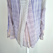 Load image into Gallery viewer, Hoss Intropia Blouse 100% Silk Frilly Mock Neck Ditsy Floral Lilac Chiffon UK 8
