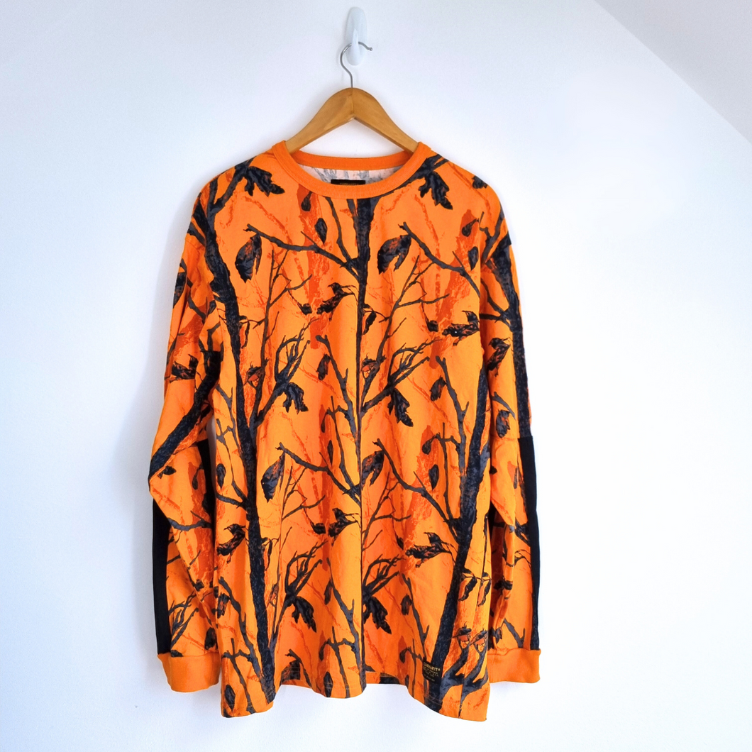 Carhartt WIP T-shirt Orange Long Sleeves Top 100% Cotton Leaf Print Thick XL