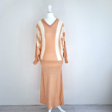 Load image into Gallery viewer, Vintage Knitted Dress Midi Long Sleeves Pink Blouson Drop Waist Batwing 6 8
