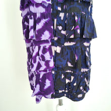 Load image into Gallery viewer, Kenneth Cole 100% Silk Top Small Tie-Dye Print Ruffles Sleeveless Zip Up Purple
