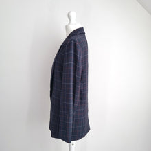 Load image into Gallery viewer, M&amp;S Navy Check Blazer UK 8 Smart Tailored Jacket Work Office Classic Blue Open
