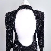 Load image into Gallery viewer, Zara Sequin Dress Backless Mini Black Clubbing Party Long Sleeves Bodycon Medium
