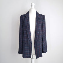 Load image into Gallery viewer, M&amp;S Navy Check Blazer UK 8 Smart Tailored Jacket Work Office Classic Blue Open
