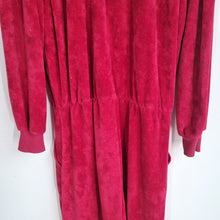 Load image into Gallery viewer, Vintage 80s Velour Jumpsuit Red Tribal Graphic UK Made Oversized Unisex M
