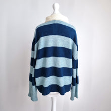 Load image into Gallery viewer, Topshop Rugby Style Jumper UK 8-10 Blue Striped Collared Knit Soft Oversized
