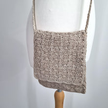 Load image into Gallery viewer, Principles Crossbody Bag Woven Crochet Macrame Beige Lined Rustic Flap Zipper
