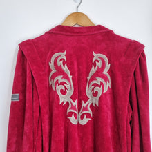 Load image into Gallery viewer, Vintage 80s Velour Jumpsuit Red Tribal Graphic UK Made Oversized Unisex M
