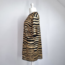 Load image into Gallery viewer, Nasty Gal Sequin Dress Size 20 Gold Black Striped Shift Party T-shirt Festive
