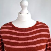 Load image into Gallery viewer, Boden Jumper Striped Longline Burgundy Pink Tunic Cotton Cashmere Blend Crew 12
