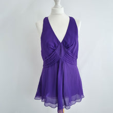 Load image into Gallery viewer, Oasis Top Y2K 100% Silk Purple 16 V Neck Lined Party Asymmetric Hem Cami Vintage
