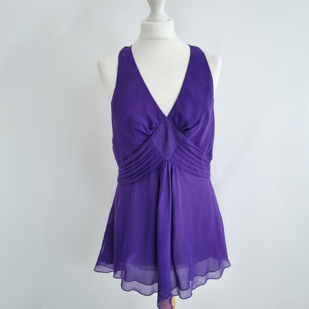 Oasis Top Y2K 100% Silk Purple 16 V Neck Lined Party Asymmetric Hem Cami Vintage