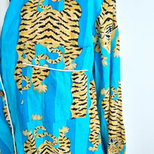 Load image into Gallery viewer, Tibetan Tiger Pyjama Shirt Turquoise Blue Block Print 100% Cotton PJ Top Large
