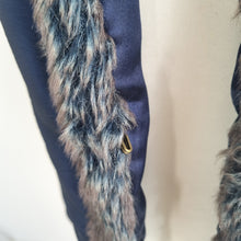 Load image into Gallery viewer, M&amp;S Per Una Gilet Navy Blue Faux Fur Trim Vest Medium Waistcoat Pockets Casual
