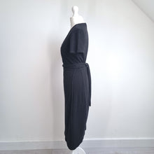 Load image into Gallery viewer, GAP Black Wrap Dress Small Ribbed Tie Waist Stretch Knee Length Short Sleeves
