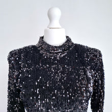Load image into Gallery viewer, Zara Sequin Dress Backless Mini Black Clubbing Party Long Sleeves Bodycon Medium
