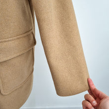 Load image into Gallery viewer, M&amp;S Duffle Coat Camel UK 14 Faux Fur Hooded Toggle Winter Coat Caramel Lined
