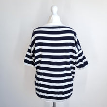 Load image into Gallery viewer, Next Striped Knit Top UK Small Navy White Fine Oversized Jumper Cotton Breton
