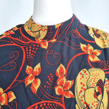 Load image into Gallery viewer, Zara Woman Mini Dress Small Retro Floral Print Navy Orange Long Sleeve High Neck
