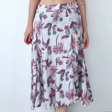 Load image into Gallery viewer, Brora Midi Skirt Pineapple 100% Linen A Line Flare Print Tropical Grey Summer 14
