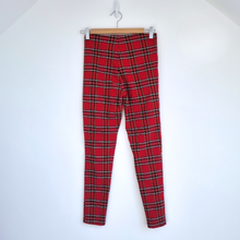 Load image into Gallery viewer, ZARA Red Tartan Skinny Trousers Small High Waisted Plaid Punk Leggings Check
