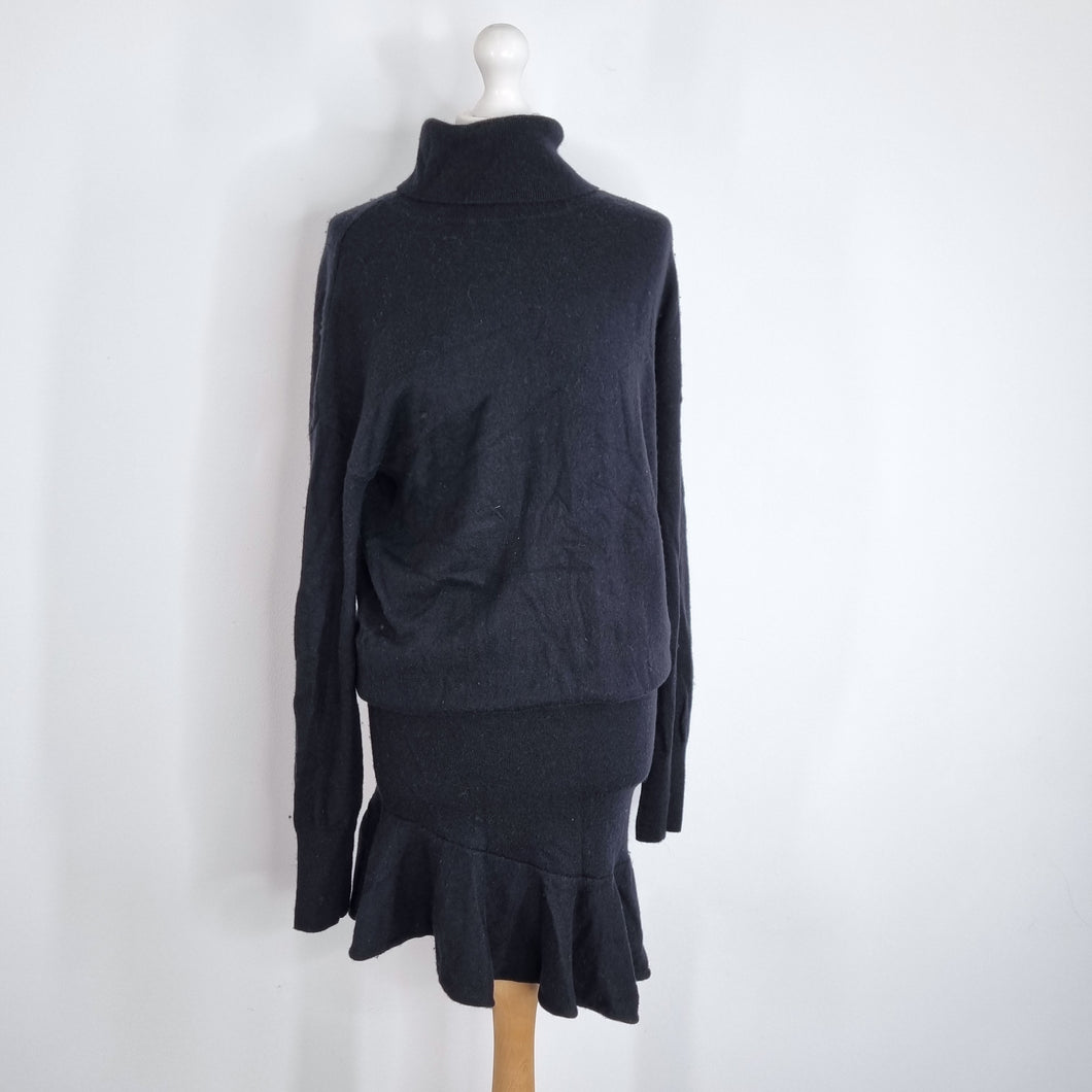 AllSaints Hava Jumper Dress Wool Cashmere Blend Black Roll Neck Knit Medium