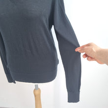 Load image into Gallery viewer, Marks &amp; Spencer Jumper 100% Fine Merino Wool V Neck Black Fitted Knit Large
