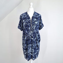 Load image into Gallery viewer, Whistles Dress Mini Tunic Pockets Blue Shift Short Sleeves Print Zip Work Size 8
