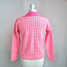 Load image into Gallery viewer, Teria Yabar  Polo Jumper Pink Houndstooth Knit UK 10 12 Y2K Preppy Long Sleeve
