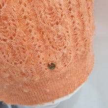 Load image into Gallery viewer, Monsoon Pointelle Knit Cardigan Small Peach Soft Fluffy Bow Cuff Pastel Scallop
