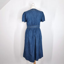 Load image into Gallery viewer, Monsoon Denim Midi Dress Chambray A Line Casual Short Sleeves Pockets Medium
