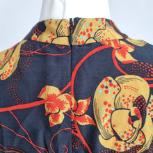 Load image into Gallery viewer, Zara Woman Mini Dress Small Retro Floral Print Navy Orange Long Sleeve High Neck
