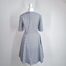 Load image into Gallery viewer, COS Dress Pleated A Line Pocket Blue Print UK 6 Work Cocktail Cotton Asymmetric
