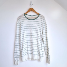 Load image into Gallery viewer, Reiss Cotton Knit Jumper Men’s Large White Green Stripe Lightweight Crew Neck
