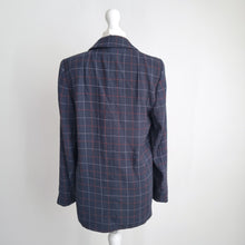 Load image into Gallery viewer, M&amp;S Navy Check Blazer UK 8 Smart Tailored Jacket Work Office Classic Blue Open
