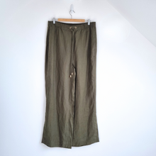 Load image into Gallery viewer, Phase Eight Trousers 100% Linen Wide Leg Green Khaki Palazzo High Rise Pocket 16
