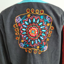 Load image into Gallery viewer, Indigo Moon Jacket Embroidered Duster Button Down Bohemian Patchwork Arty Small
