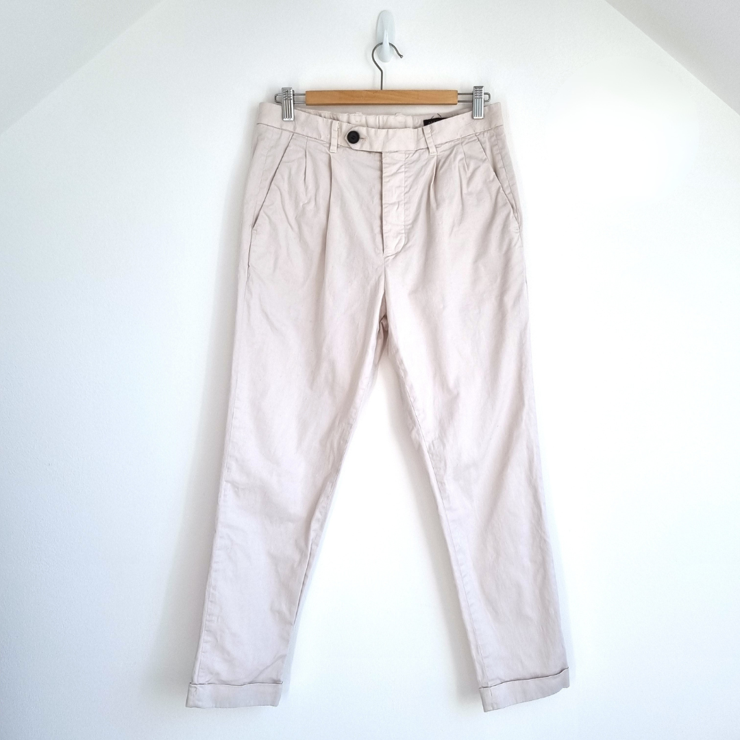 AllSaints Chino Trousers Men's Cream Andaman Slim Cotton Stretch Button Cream 28