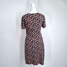 Load image into Gallery viewer, Boden Floral Dress Jersey 10 Petite Knot Detail Black Stretch Cotton Casual
