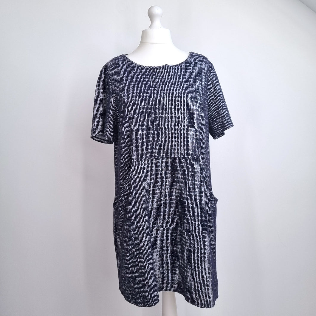 Mantaray Dress Tunic Mini Pockets UK 20 Navy Blue Short Sleeves Woven Lagenlook