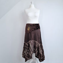 Load image into Gallery viewer, Chine Collection Skirt Hitched Midi Brown Velvet Lace Boho Gipsy Peasant 14 16
