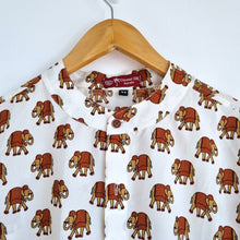 Load image into Gallery viewer, Coconut Silk Kerala Shirt Elephant Print Indian Off-White Mock Neck Men&#39;s 44
