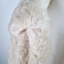 Load image into Gallery viewer, M&amp;S Faux Fur Coat Per Una Jacket Cream Beige Lined Hook &amp; Eye Evening Medium
