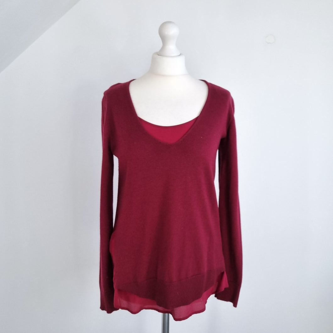 Comptoir des Cottoniers Jumper Maroon Red Layered Look Silk Cami Detail Medium