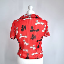 Load image into Gallery viewer, H by Henry Holland Blouse Poodles Dogs Red UK10 Knot Peter Pan Collar Top Shirt
