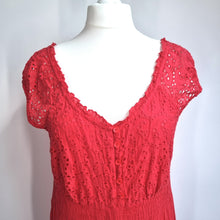 Load image into Gallery viewer, Roman Maxi Dress Broderie Anglaise 16 Coral Red Milkmaid 100% Cotton Summer Boho
