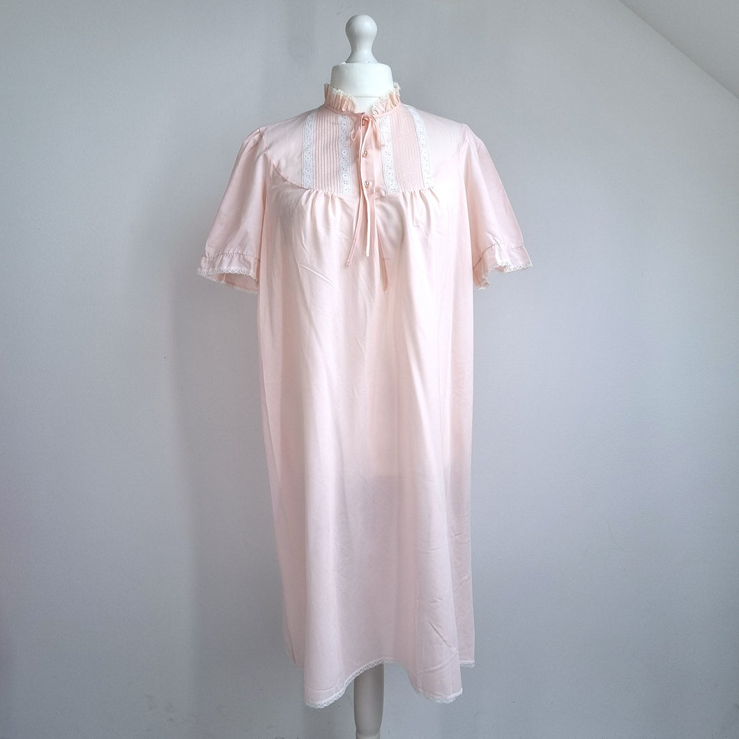 Vintage St Michael Nightgown UK 18 20 Pink Lace Frill 80s Midi Nightie M&S