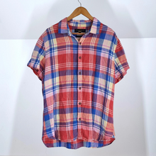 Load image into Gallery viewer, Paul Costelloe Pure Linen Shirt Men&#39;s Checked Plaid Red Short Sleeves Blue Large
