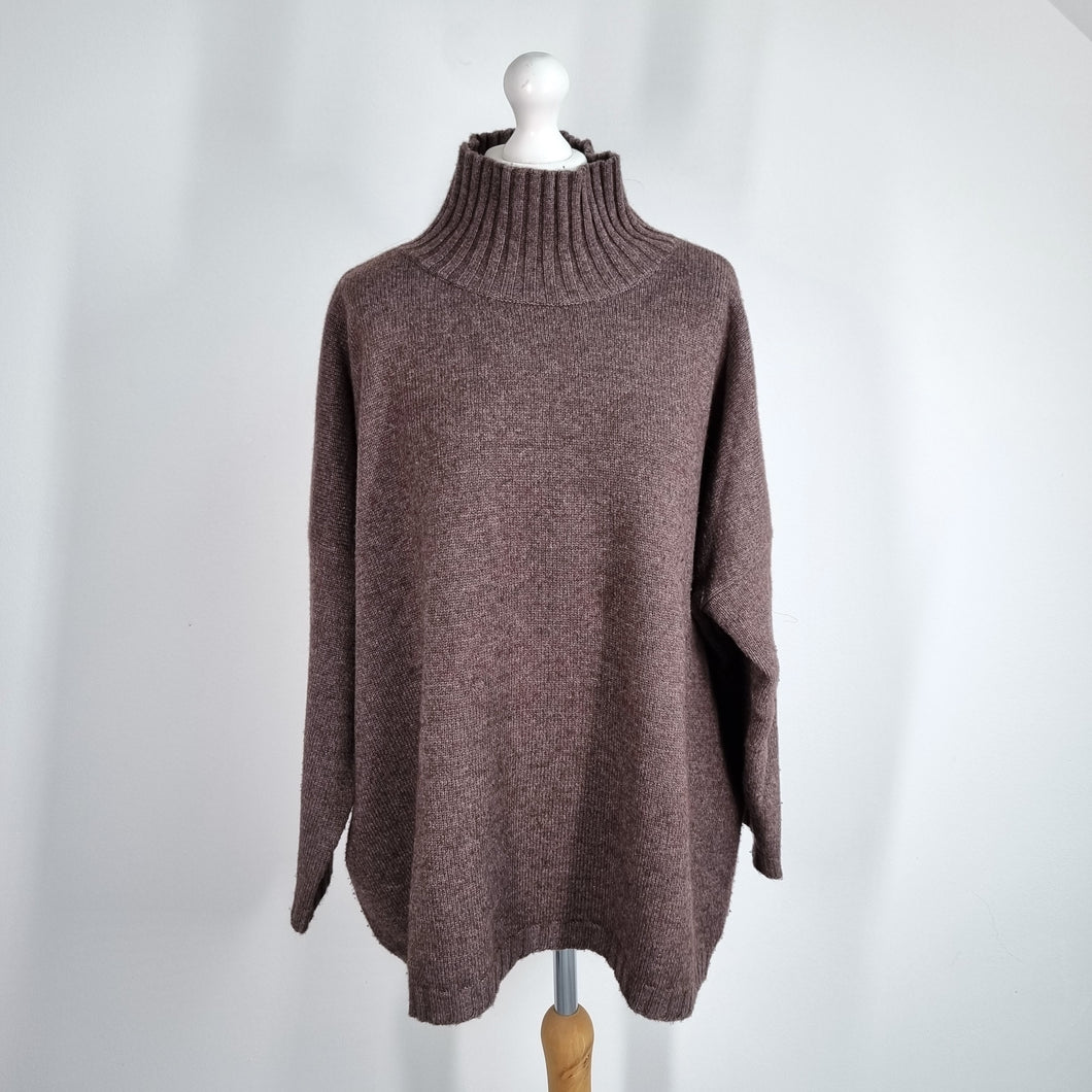 Ochre Jumper Cashmere Lambswool Brown Roll Neck One Size Knit Nepal Oversized